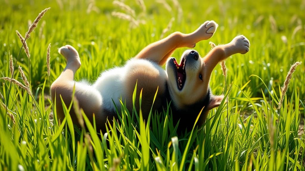 Cachorro rolando de costas na grama, comportamento de se esfregar em odores