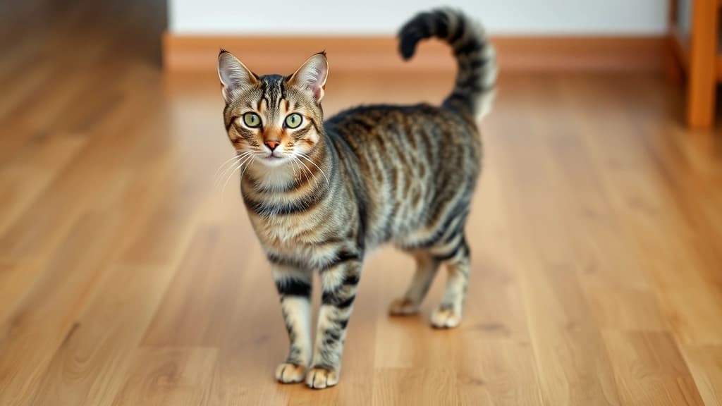 Gato com cauda erguida e orelhas para frente, mostrando linguagem corporal relaxada